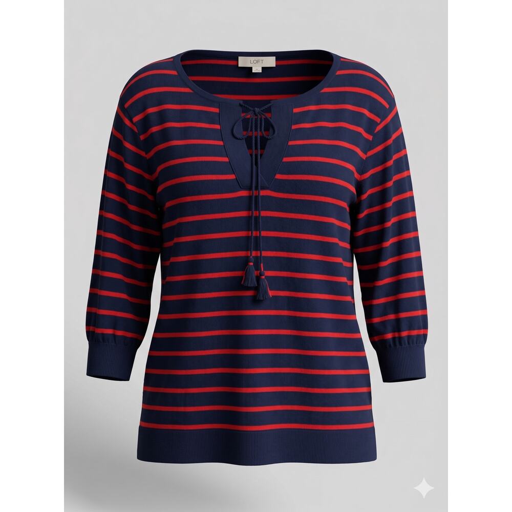 LOFT Womens 20/22 Nautical Coastal Preppy Minimalist Striped Keyhole Top Blouse